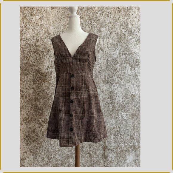 Plaid Sleeveless Button Front Jumper Dress Size L - Picture 2 of 2